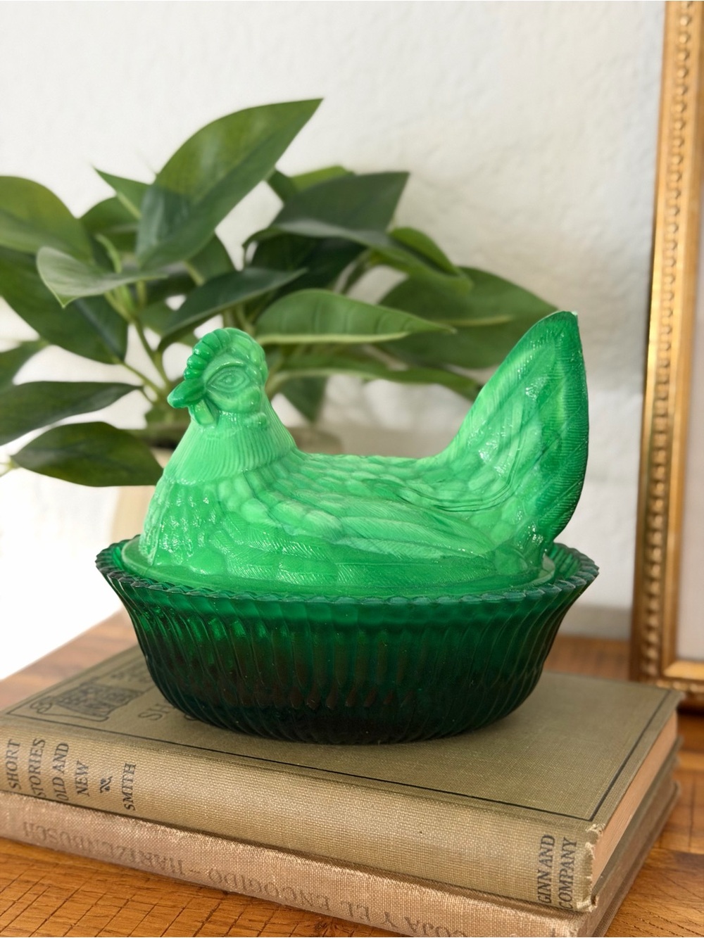Vintage Green Slag McKee Hen on Nest